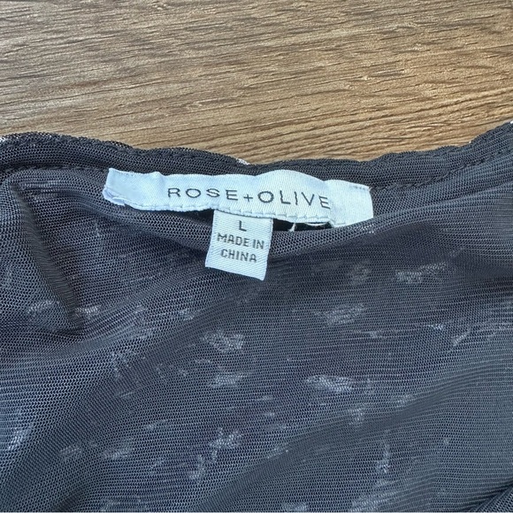 Rose & Olive Top Womens Large Sheer Layered Babydoll Blouse Black Floral Chiffon - Picture 3 of 8